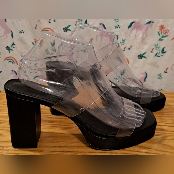 NWT Y2K Schutz Ariella Black Leather Platform Block Heel Sandal Shoe SZ 8B - Picture 1 of 8
